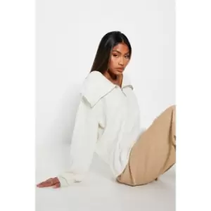Image of I Saw It First Cosy Recyled Zip Up Collared Overszied Jumper - White