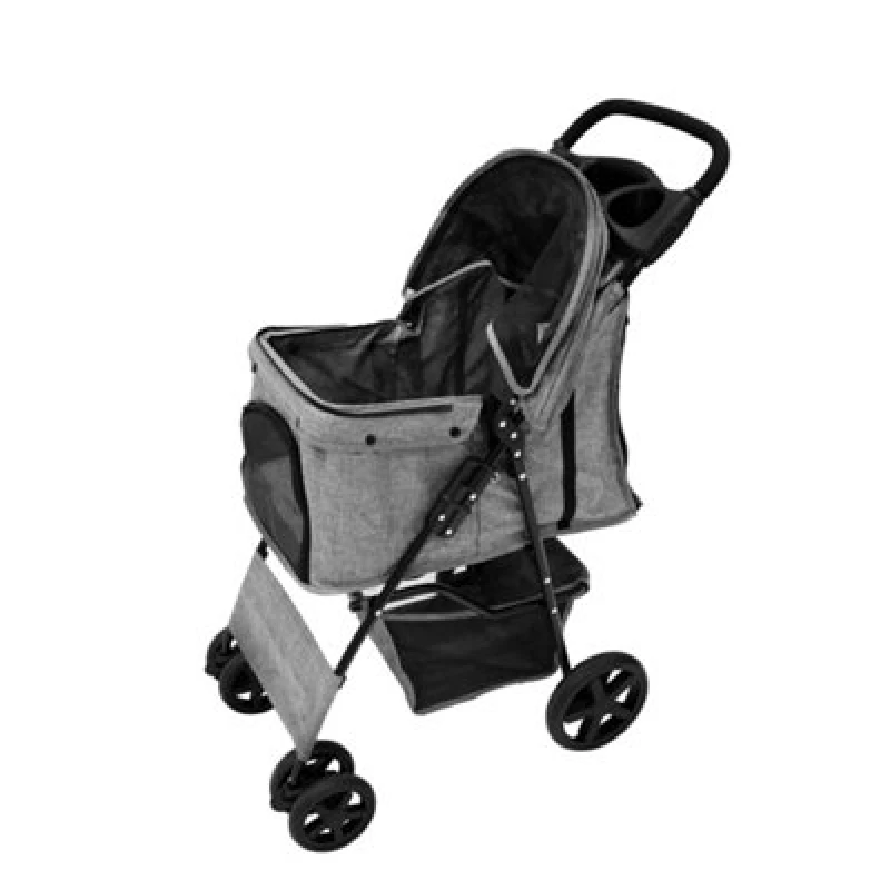 Image of Monstershop Pet Stroller with Rain Cover in Woven Grey Grey
