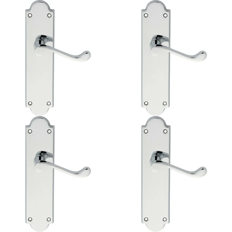 Image of Loops 4x PAIR Victorian Scroll Handle on Latch Backplate 205 x 49mm Polished Chrome Multi
