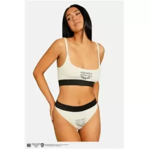 Image of I Saw It First Stone Wonder Woman Slogan Contrast Seam Pants - Brown