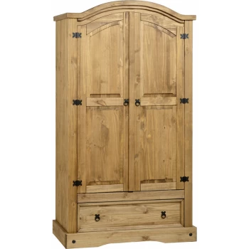 Image of Corona Mexican Waxed Pine 2 Door 1 Drawer Wardrobe - Seconique