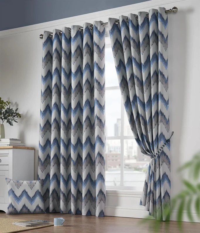 Image of Alan Symonds - Oslo Eyelet Ring Top Curtains Thermally Efficient Blackout Curtain Blue 66x90 - Blue 124024829