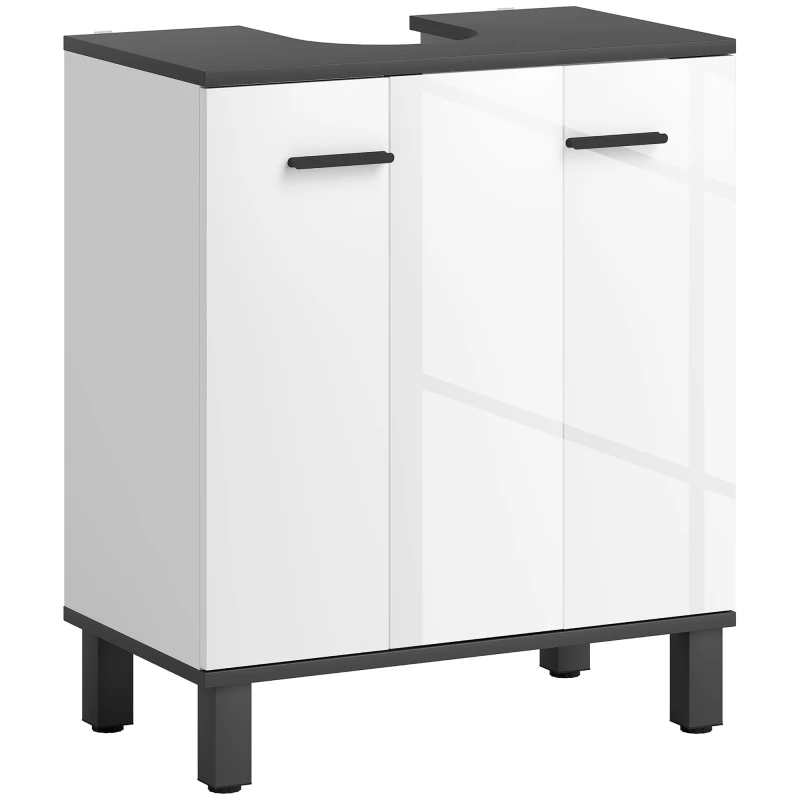Image of HOMCOM Bathroom Under Sink Cabinet with Adjustable Shelf High Gloss White TJ Hughes 5063603661066