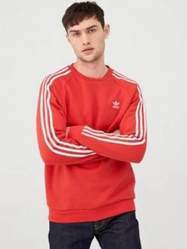 Image of Adidas Originals 3 Stripe Crew Neck Sweat - Red