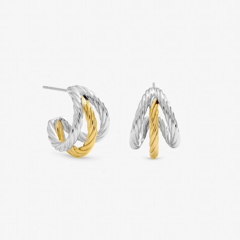 Image of Inicio Two Tone Multi row Hoop Earrings - Gift Pouch Silver female One Size