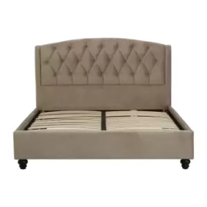 Image of Upholstered Velvet Bed with Curved Tufted Headboard