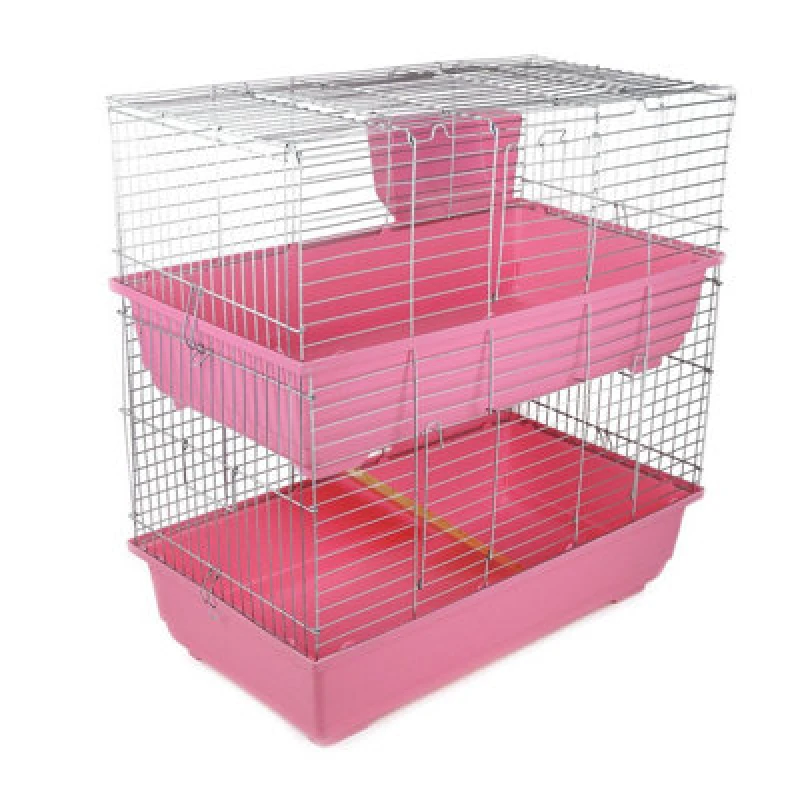 Image of Little Friends Rabbit 80 Double Cage Indoor For Rabbits & Guinea Pigs Pink
