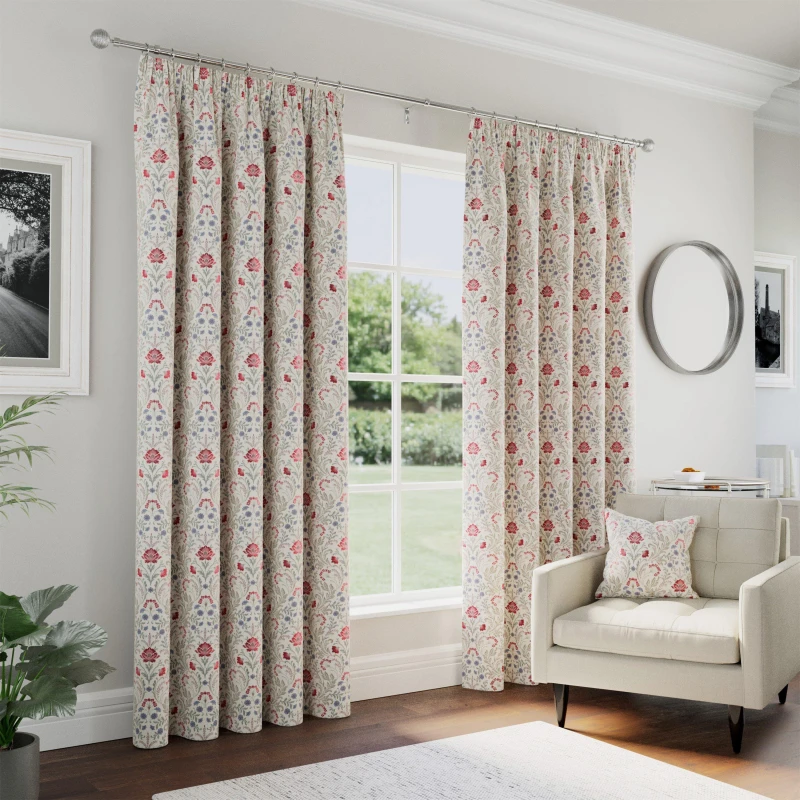Image of Enhanced Living Cotswold Floral 100% Blackout Tape Top Curtains - Red Red 9