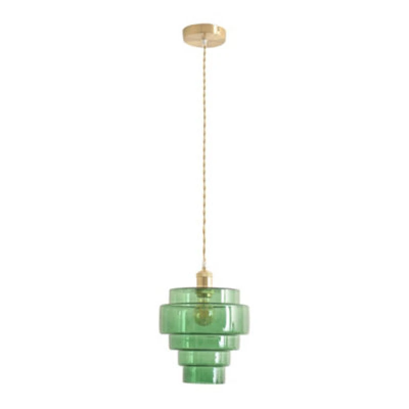 Image of ValueLights ValueLights Lane Glass 5 Tier Shade Brushed Gold Single Ceiling Pendant Light in Bright Green Bright Green One Size Unisex 5059406062803