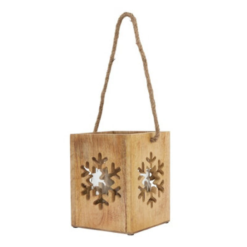 Image of Natural Wooden Large Snowflake Tealight Candle Holder