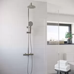 Image of Nickel Thermostatic Bar Mixer Shower Set with Round Overhead & Handset - Equate