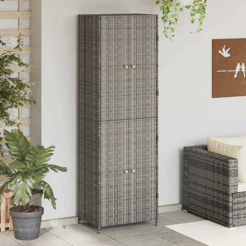 Image of VIDAXL Garden Storage Cabinet Grey 59x40x180cm Poly Rattan Vidaxl 8720845670344