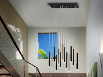 Image of Varas Ultra Slim 14 Light Suspension Hanging Light, Gold & Matt Black, Maximum Height 3 meters