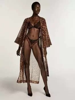 Image of Hunkemoller Kimono Long Leopard Robe, Brown, Size Xs/S, Women