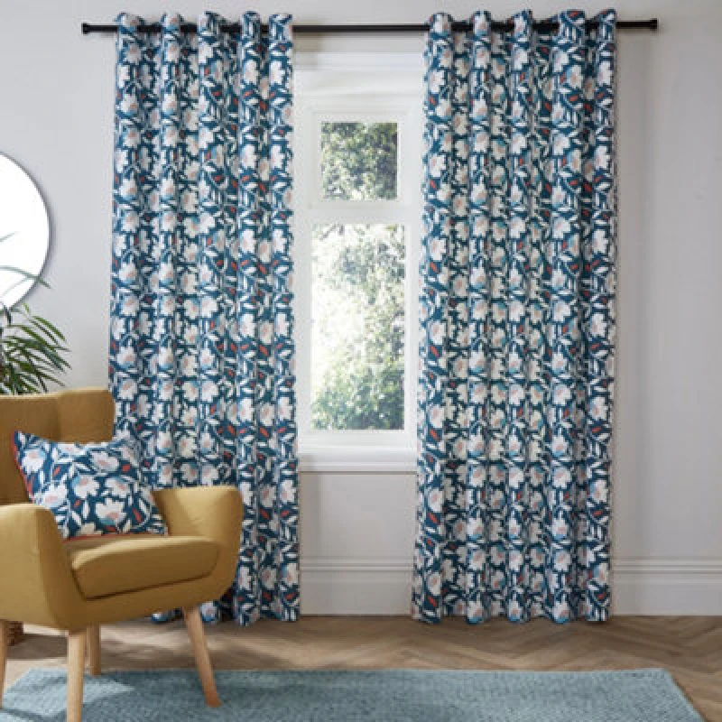 Image of Fusion 'Luna' 100% Cotton Pair of Eyelet Curtains in Teal Size: 229cm width x 229cm drop Teal Unisex 229cm width x 229cm drop