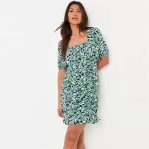 Image of Missguided Milkmaid Mini Dress Ss Floral - Green