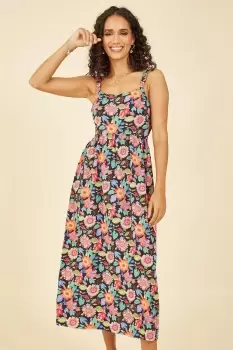 Image of Multicoloured Retro Floral Midi Dress