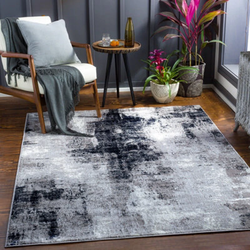 Image of Livabliss Abstract Modern Marble Black Giulia Area Rug 120 X 170 Cm - Easy Care, Non Shedding, Ideal For Living Room & Bedroom