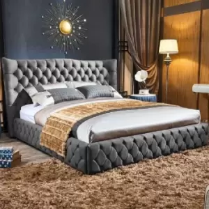 Image of Gerald Bed Double Plush Velvet Grey