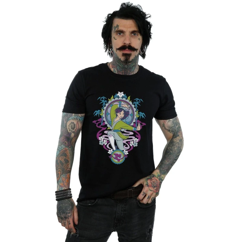Image of Disney Men Mulan Ornamental T-Shirt in Black Size: Small Black S Male 5059308854735