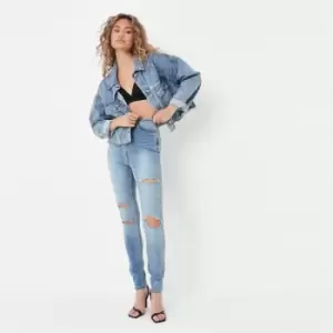Image of Missguided Tallsinner Waisted Authentic Ripped Mid - Blue