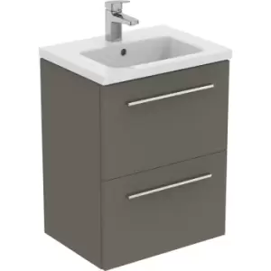 Image of Ideal Standard i. life S Compact Wall Hung Unit with Basin Matt 500mm with Brushed Chrome Handles in Quartz Grey