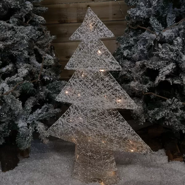 Image of 80cm Warm White Battery Operated LED White and Gold Tree Silhouette Christmas Decoration