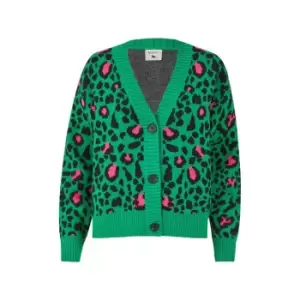 Image of Yumi Green Animal Intarsia Knitted Cardigan - Green