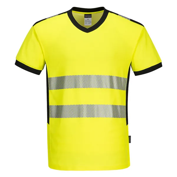 Image of Portwest PW3 Hi Vis V Neck Mesh Insert Short Sleeve T Shirt PW310YBRXXXL Colour: Yellow / Black