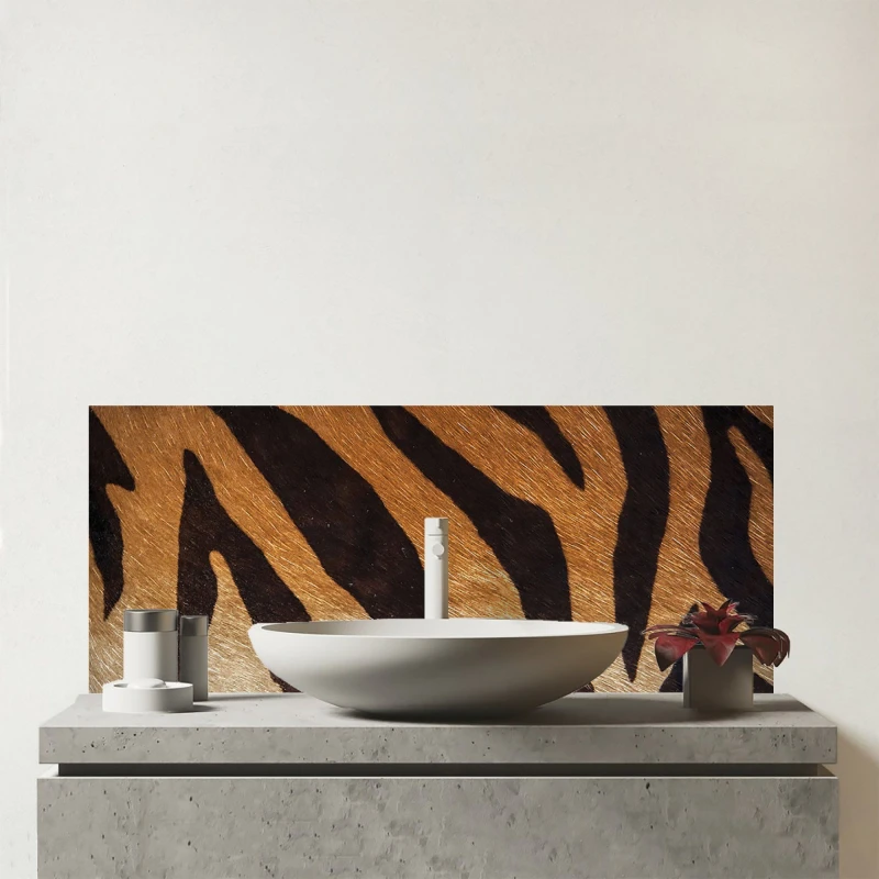 Image of Warren Reed - Designer Tiger Skin Print Glass Bathroom Splashback in Brown Brown Unisex