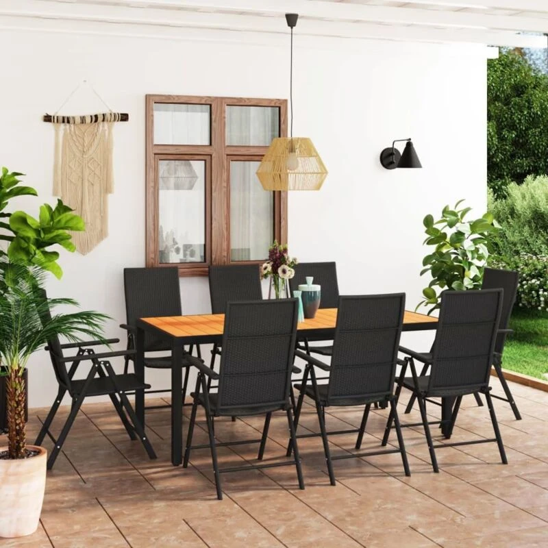 Image of VIDAXL 9 Piece Garden Dining Set Black and Brown Vidaxl 8720286228234