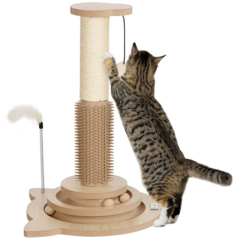 Image of PawHut Pawhut - 49cm Cat Scratching Post with Interactive Track Ball Toy for Indoor 5061025031757
