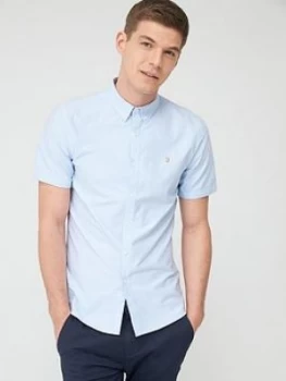 Image of Farah Brewer Short Sleeve Oxford Shirt - Sky Blue
