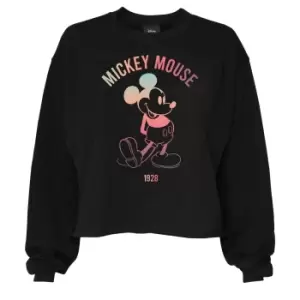 Image of Disney Womens/Ladies 1928 Mickey Mouse Cropped Sweatshirt (M) (Black)