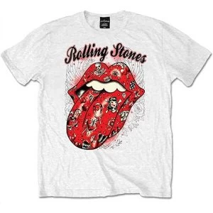 Image of The Rolling Stones - Tattoo Flash Unisex Large T-Shirt - White