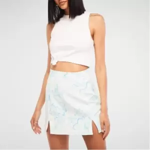 Image of Missguided Petite Porcelain Print Tailored Double Split Mini Skirt - Blue