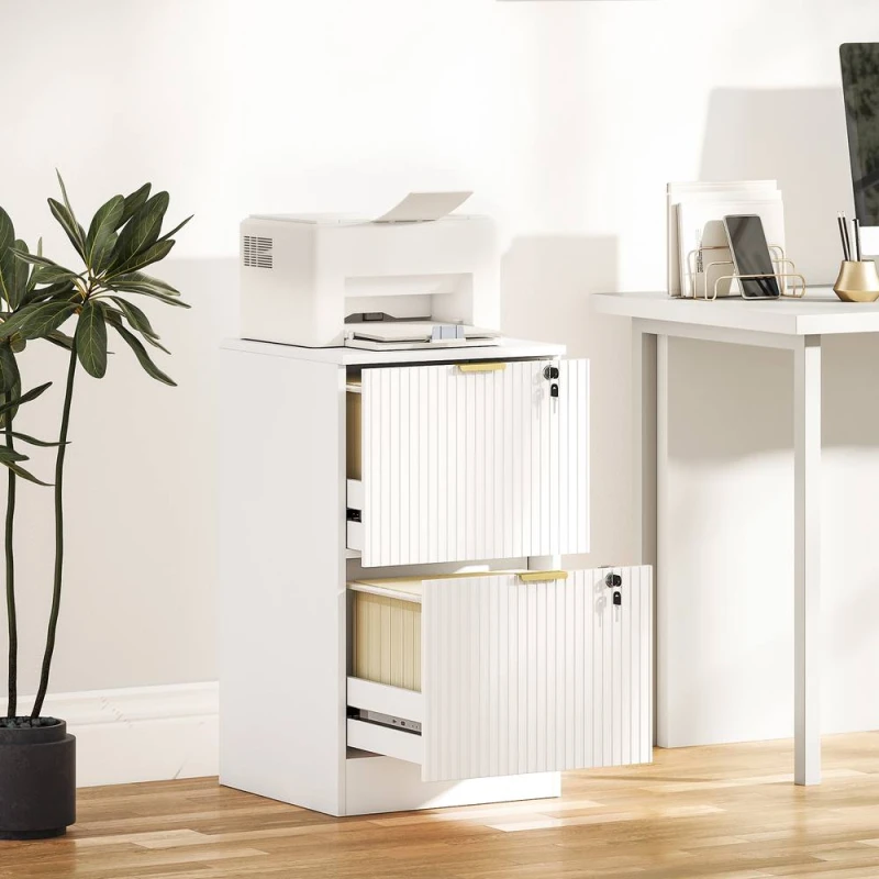 Image of HOMCOM Cabinet, File Cabinet with 2 Lockable Drawers & Hanging Rails in White White Unisex