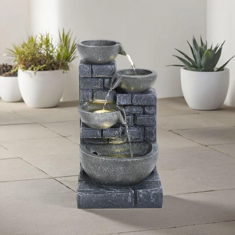 Image of Breeins Rustic Solar Water Fountain with LED Lights Grey unisex One size