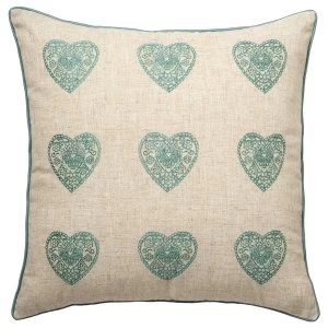 Image of Catherine Lansfield Vintage Hearts Cushion - Duck Egg