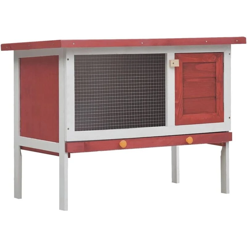 Image of vidaXL Outdoor Rabbit Hutch 1 Layer Red Wood Pet House Habitat Cage Carrier