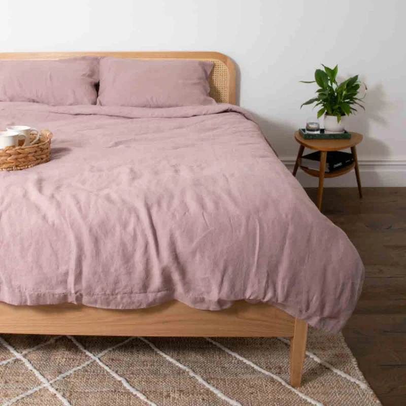 Image of Native Natural Blush Pink King 100% Linen Duvet Cover (230x220cm) in Rose Rose Unisex King