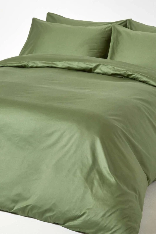 Image of Homescapes Moss Green Organic Cotton Duvet Cover Set 400 Tc, Double