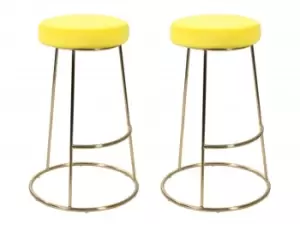Image of LPD Opera Yellow Velvet Upholstered Fabric Bar Stools Set of 2