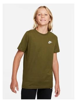 Image of Nike NSW Boys Embroidered Futura Logo T-Shirt - Khaki, Size S