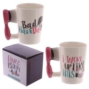 Image of Fun Hair Brush Shaped Handle Ceramic Mug