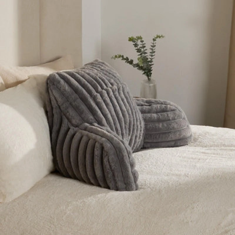 Image of OHS OHS Faux Fur Ribbed Reading Pillow Super Soft Heatable Cuddle Cushion in Charcoal Charcoal One Size Unisex 5027434197149