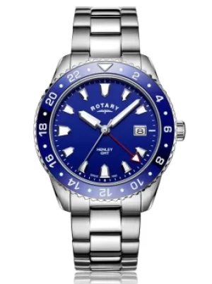 Image of Rotary Mens Henley GMT Stainless Steel Blue Dial Bracelet Watch...
