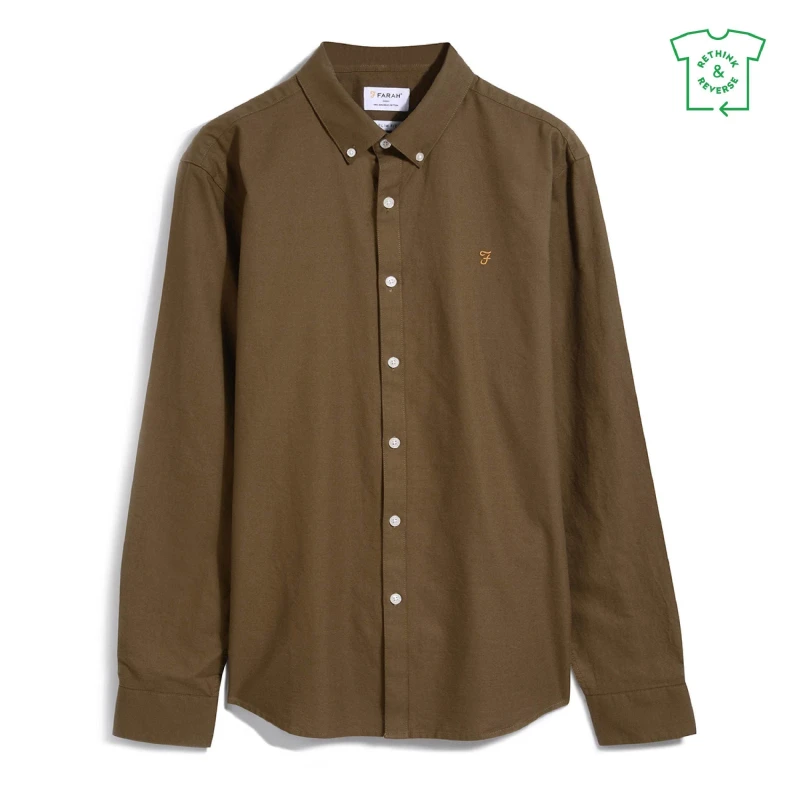 Image of Farah Oxford Long Sleeve Shirt - Green Green XS