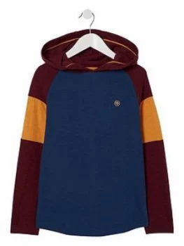 Image of FatFace Boys Long Sleeve Hooded Contrast Raglan Top - Berry, Size 5-6 Years
