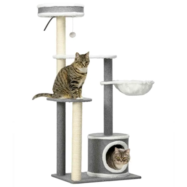 Image of PawHut 132cm Cat Tree w/ Scratching Post, Hammock, Platforms